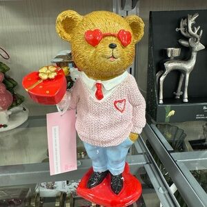 Heartfelt Teddy Bear Figurine with Red and Pink Accents Valentines NEW